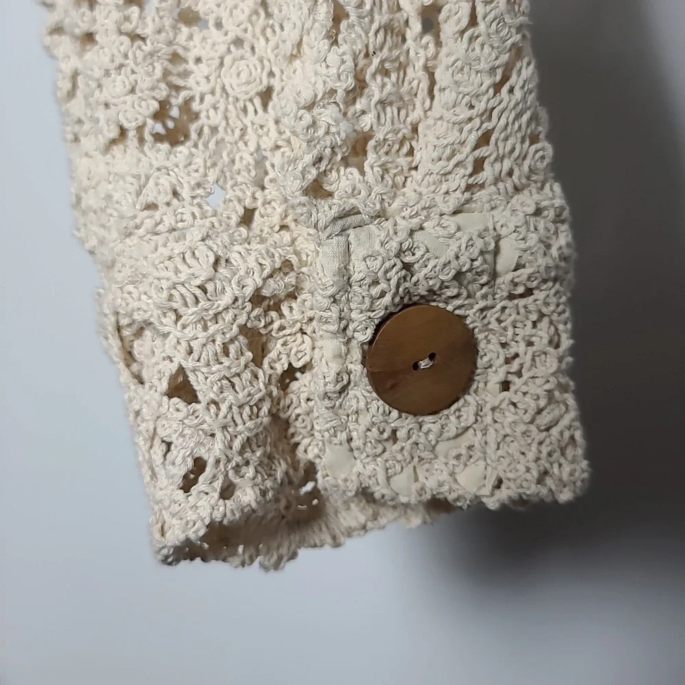 ZARA Open Crochet Cream Button Up Cardigan Shacket Coat Size Large - Picture 12 of 15